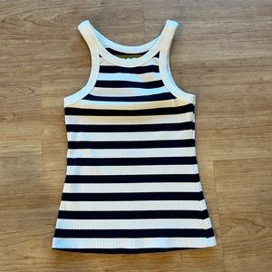 Mother Denim Tank — navy and white stripe halter neck